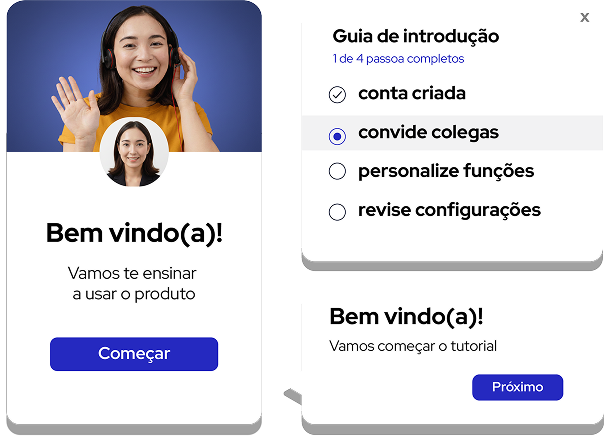 Checklist de onboarding com guia de introdução dentro do produto