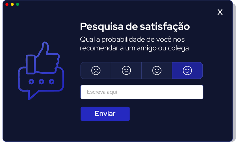 Pesquisa de satisfação exibida dentro do produto